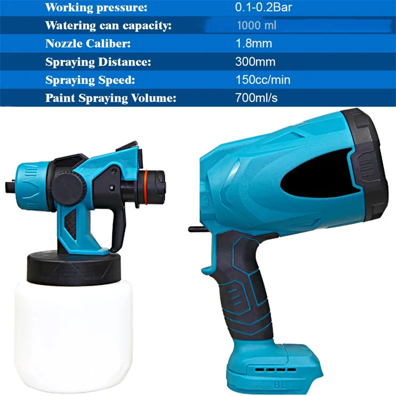 Electric Spray Gun High Power Cordless Paint Sprayer HVLP Auto Furniture Steel Coating Airbrush